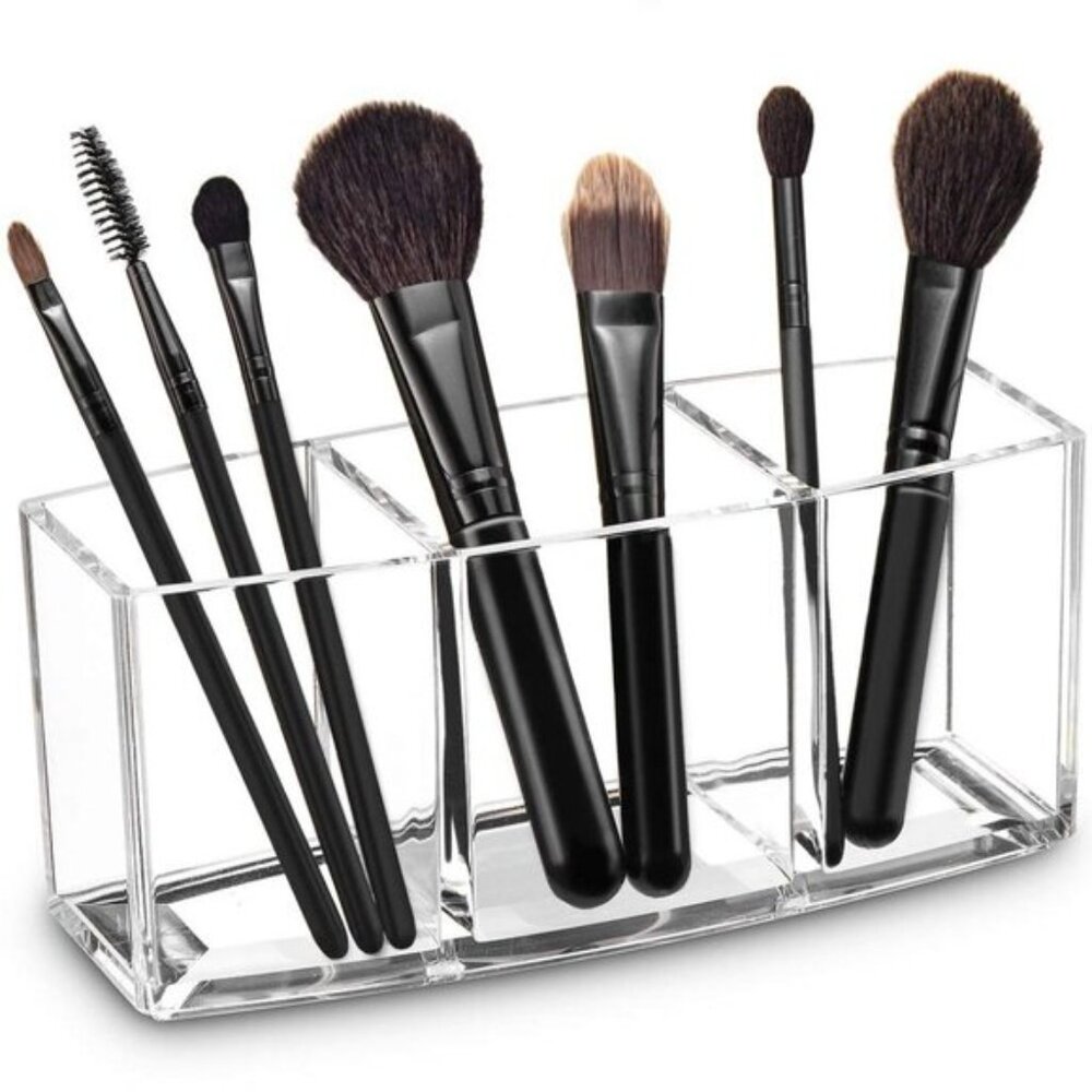 New Acrylic Makeup Brush Organizer, Clear 3-Slot Holder for Cosmetic Brushes